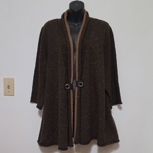 Christopher & Banks Dark Brown Open-Front Cardigan with Tan Trim